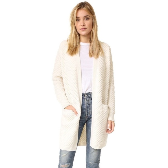 Vince Honeycomb Longline Cardigan Chunky Knit in Winter White Small Yak Wool - Picture 1 of 10